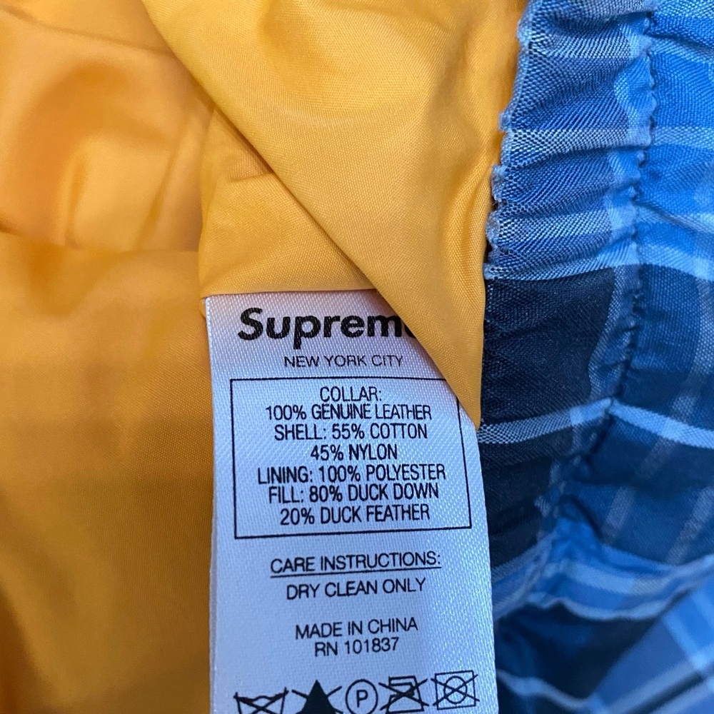 Supreme leather collar unisex check down jacket 19fw - Picture 5 of 12